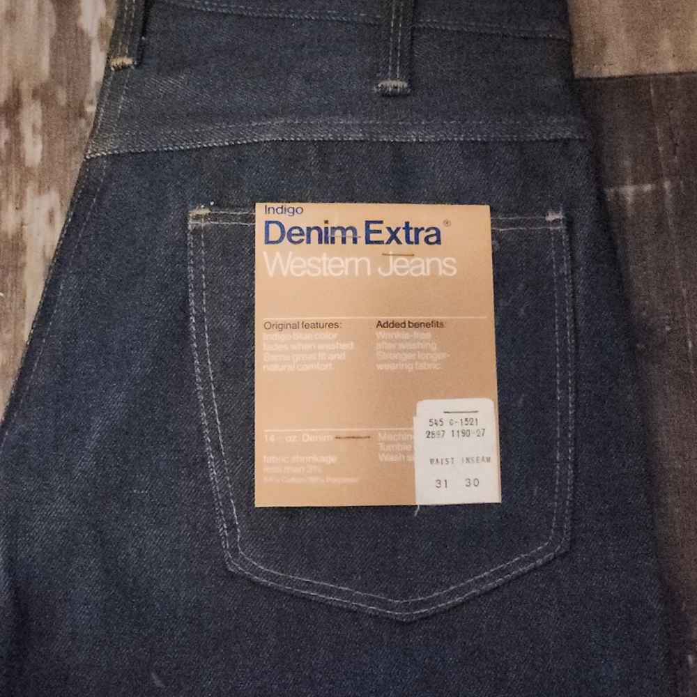 Vintage JCPenney Indigo Denim Extra Western Men Blue Jeans 31x30 14+oz Denim New